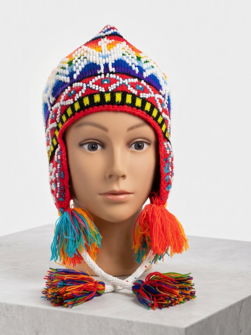 Traditional Andean Chullo Hat – Embroidered with Seed Beads – Warm Winter Style